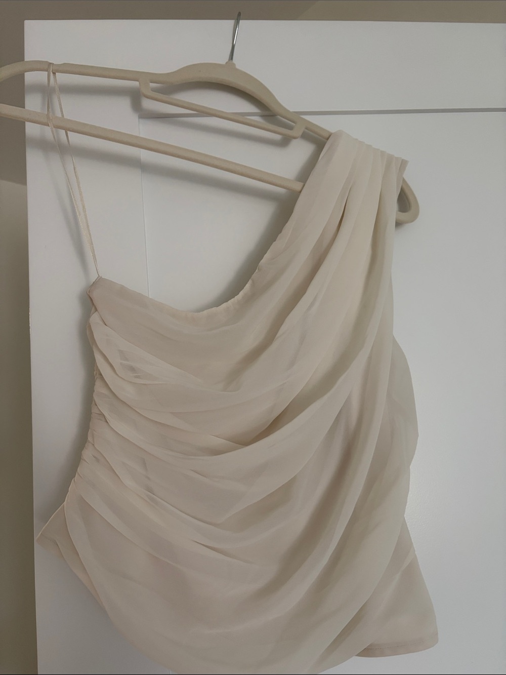 Abercrombie & Fitch One-Shoulder Draped Cream Chiffon Top